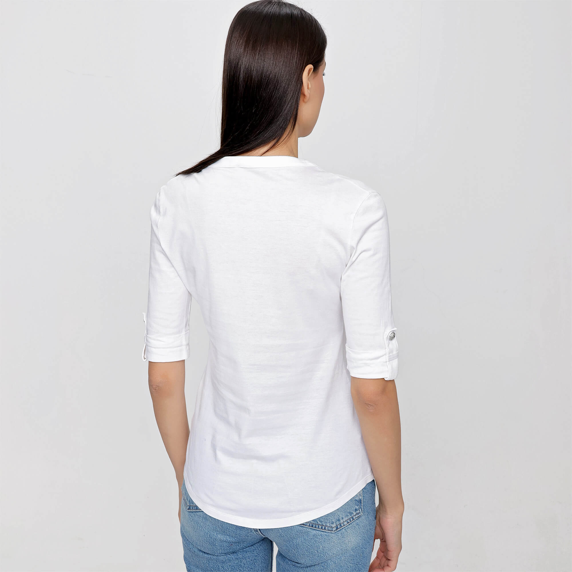 Balmain - White Cotton Button Front V Neck Half Sleeve T Shirt